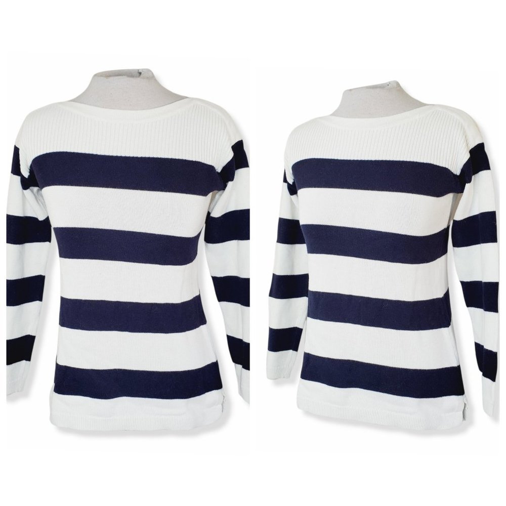 TALBOTS Cotton/Rayon French Marina Striped Boatneck Sweater